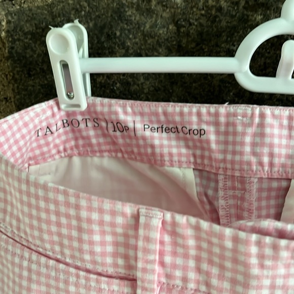 TALBOTS SIZE 10P PERFECT CROP PINK/WHITE GINGHAM PANTS - Picture 2 of 6